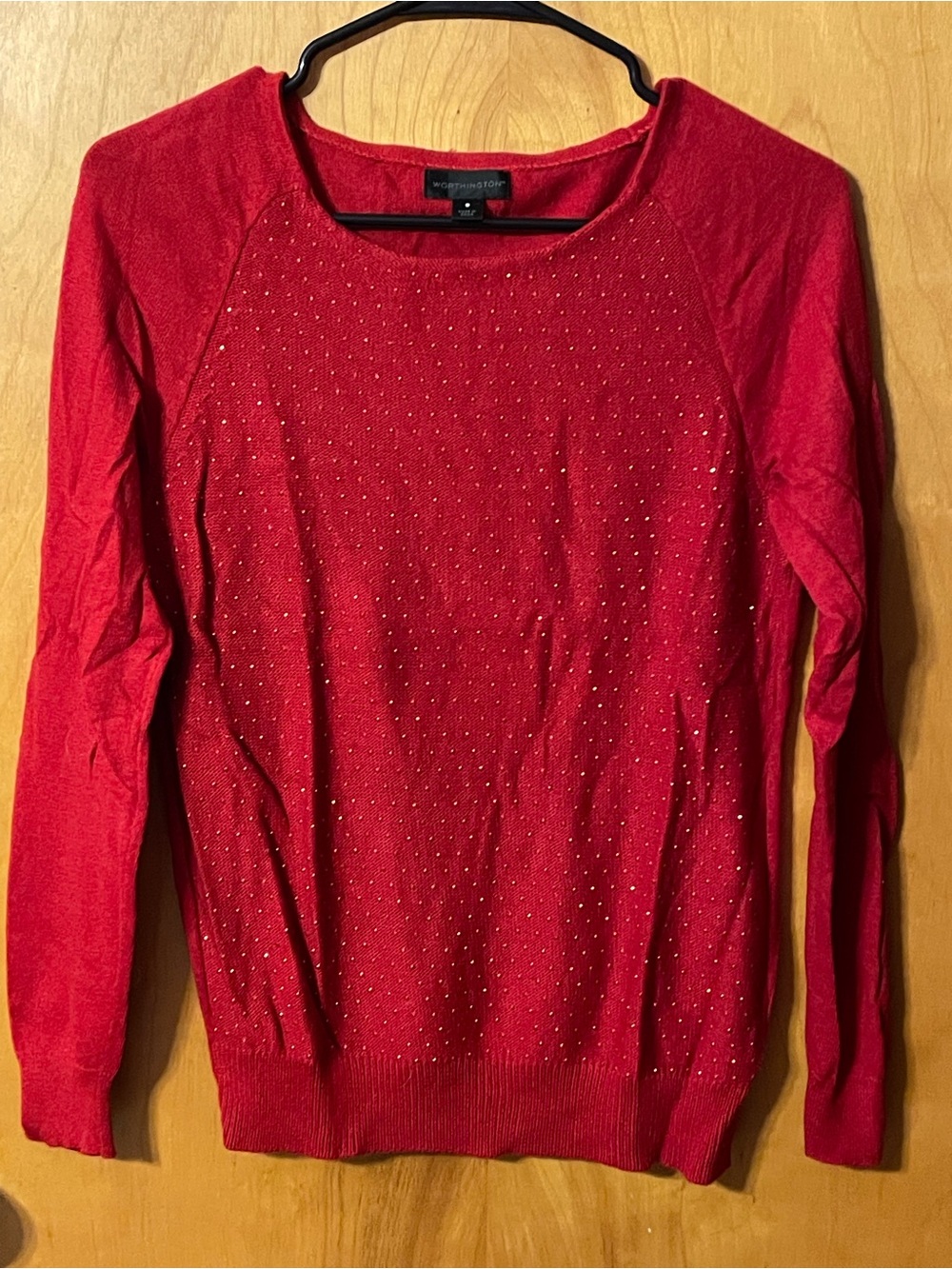 Worthington Red Crewneck Sweater with Stud Accents
